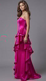 Strapless Sculpted Satin Evening Dress