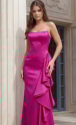 satin strapless fitted dress with ruffled detail 47386