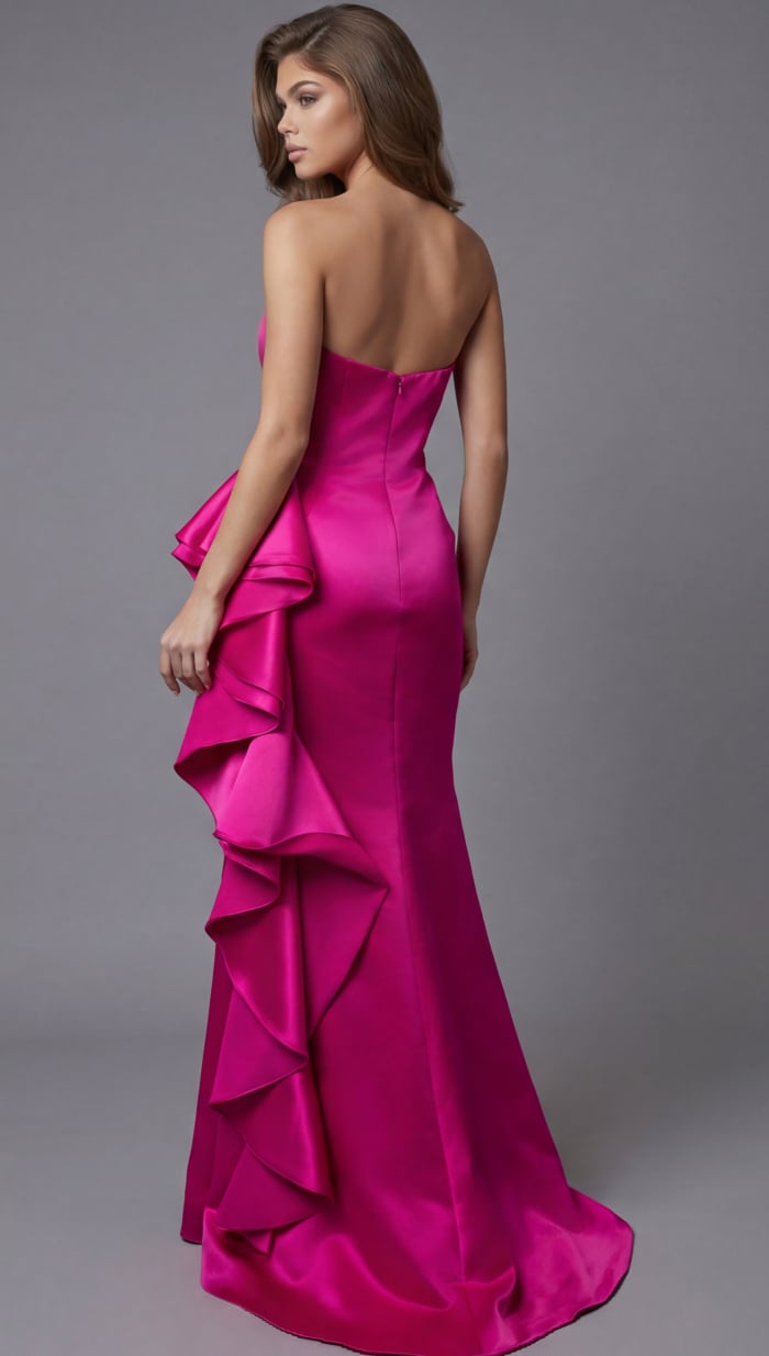 Structured Column Gown With Dramatic Ruffle