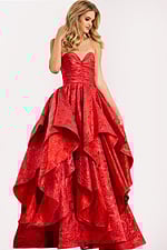 Elegant strapless ruffle prom gown