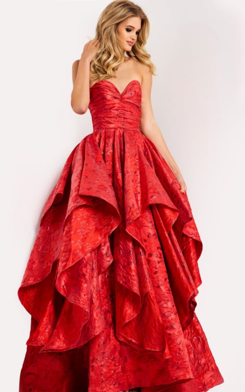 Strapless tiered ball gown prom dress
