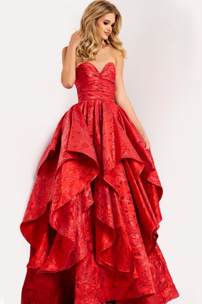 Strapless tiered ball gown prom dress