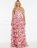 strapless floral dress with layered skirt 47404