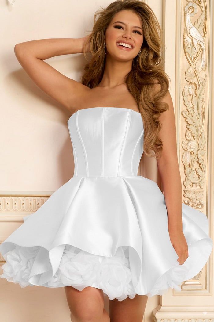 white puffy dress with organza detail on hem 47419
