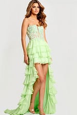 Strapless Light Green Tiered Gown
