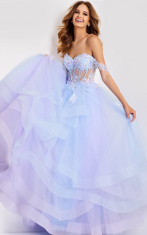 Layered tulle ball gown with pastel ombré effect 47427