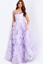 Lavender floral tiered prom dress with corset bodice
