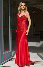 red strapless corset bodice dress 50012