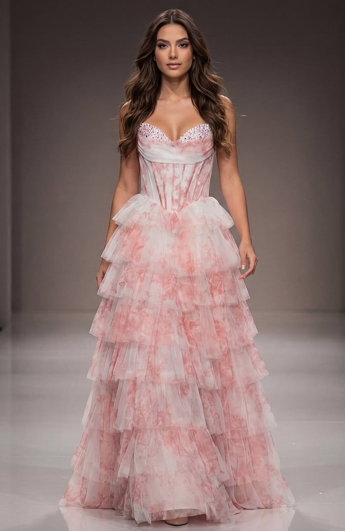 pink multi layered skirt prom dress 47440