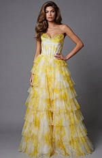 yellow embellished tiered dress 47440