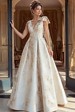 Brocade Cap Sleeve A Line Gown 47491 - Image 2