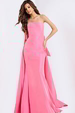 Flowing strapless prom dress in smooth satin