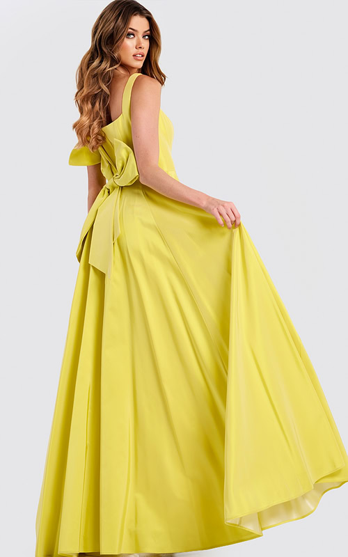 Yellow A-Line Prom Dress With Bow Back