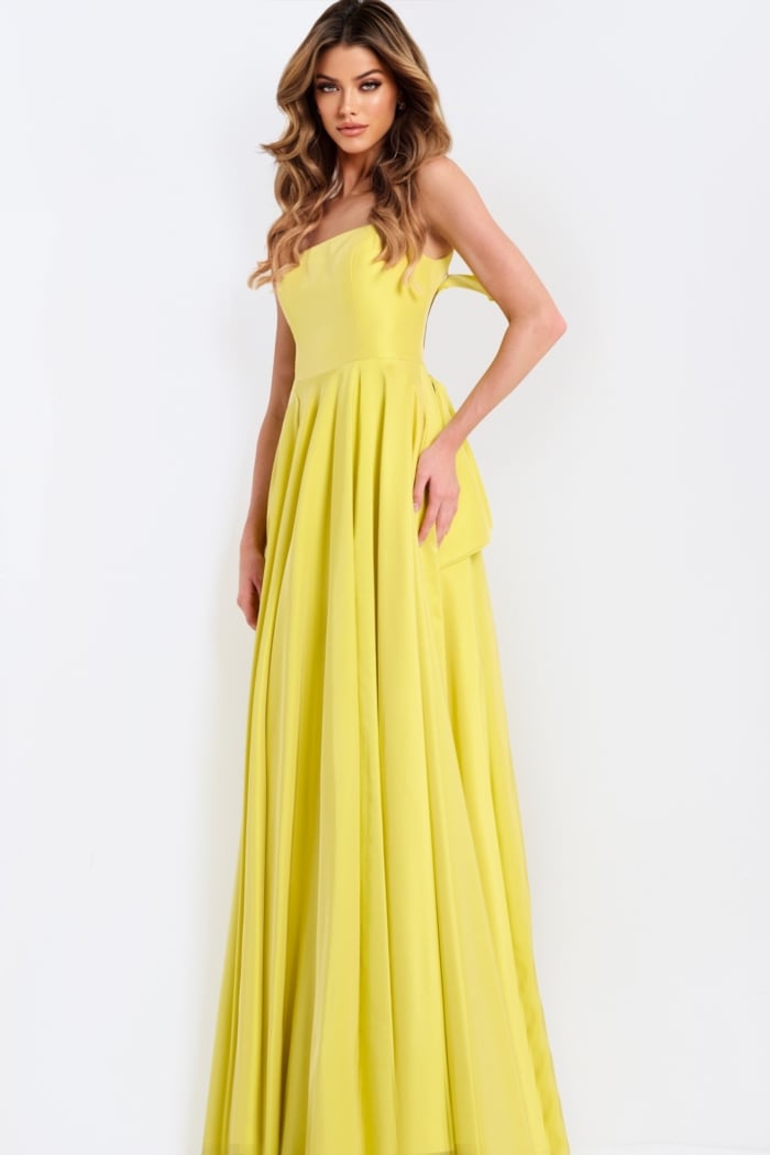 Flowy Yellow Prom Gown With Slit