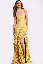 Yellow Strapless Ruffled Mermaid Prom Dress