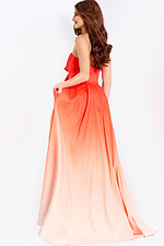 Coral to peach gradient satin evening gown