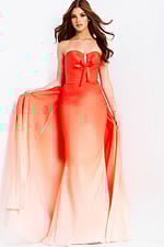Strapless ombre coral prom dress with bow detail