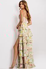 Strapless Tiered Prom Dress In Pastel Floral Fabric