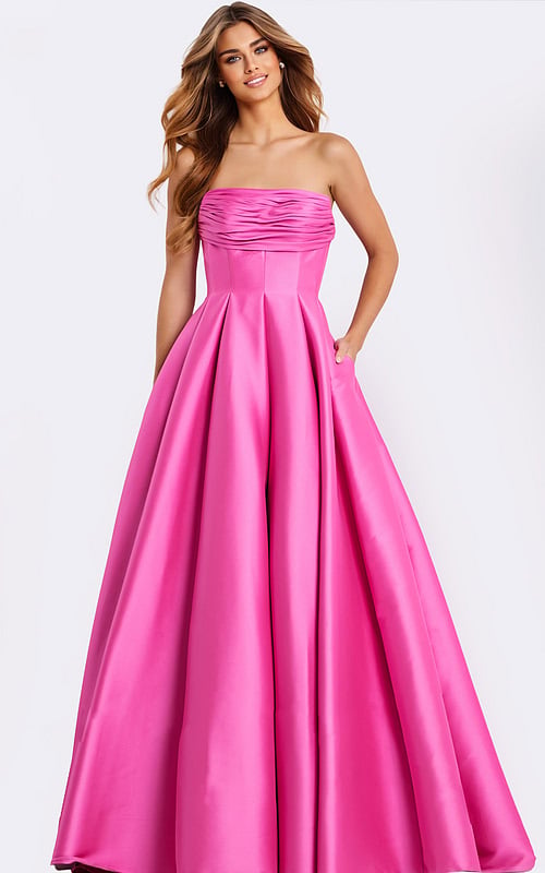 taffeta dress Fuchsia Strapless Taffeta A-line Long Formal Dress Fuchsia / 16 main image 0