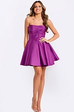 Purple satin party dress with pleated skirt design