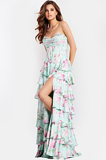Floral Corset Prom Dress With Layered Ruffles