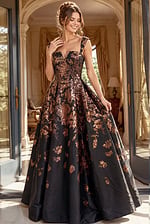 brown v neckline ball gown 47590