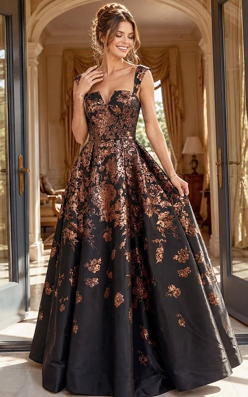 brown v neckline ball gown 47590