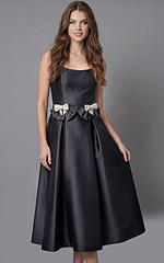 Front view of elegant strapless evening dress featuring an A line silhouette and flared skirtFront view of elegant strapless evening dress featuring an A line silhouette and flared skirt