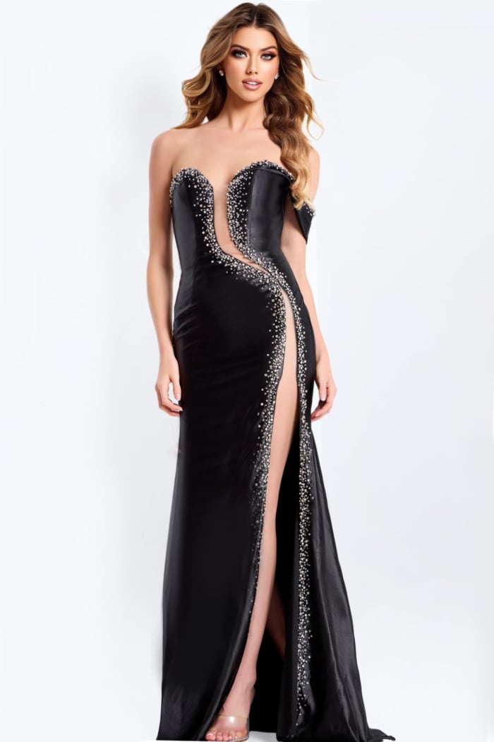 sequin off the shoulder black dress 47607