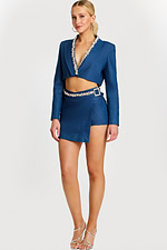 V neckline embellished blazer with mini skirt 47609