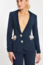 v neckline long sleeves embellished pantsuit 47615
