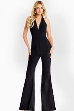 v neckline black jumpsuit 47640
