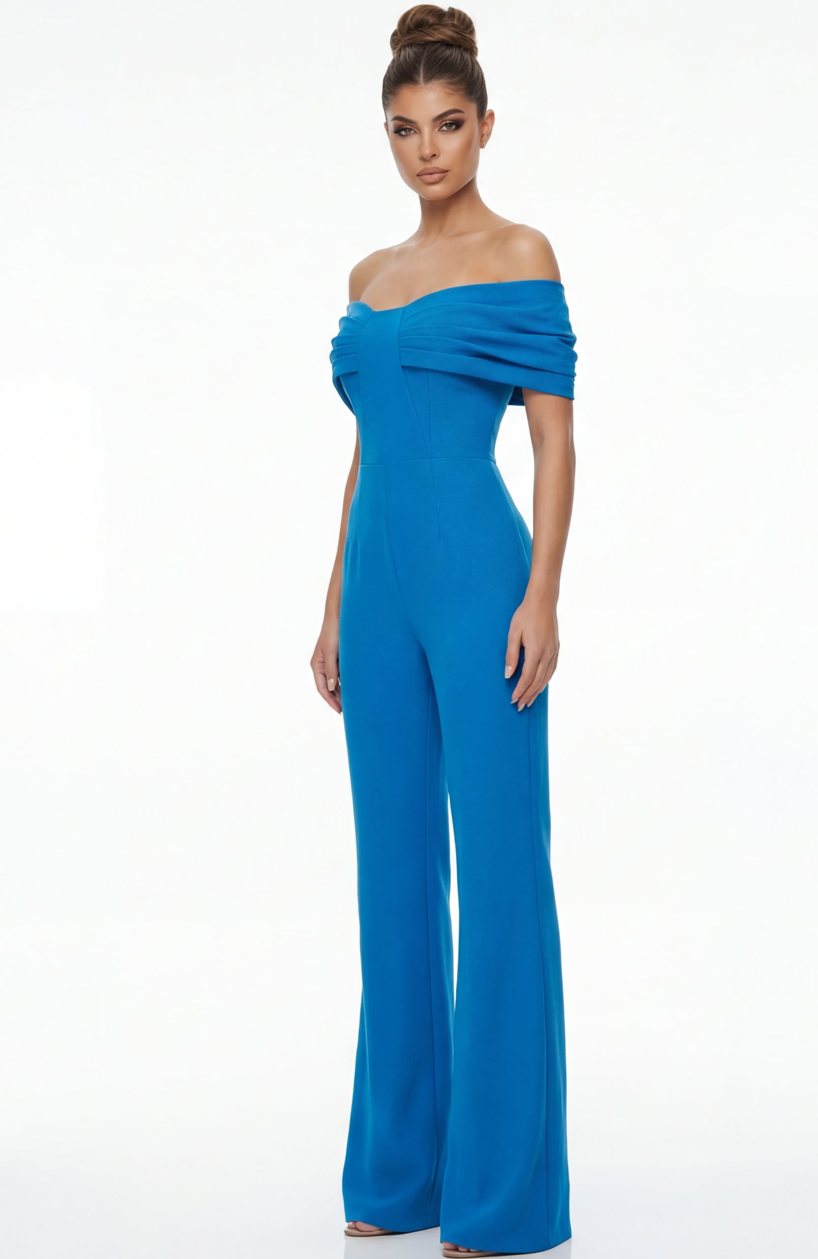 Off Shoulder Wide Leg Jumpsuit With Draped Bodice 47658 | Jovani