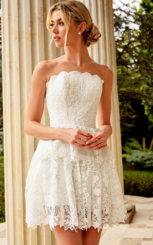 strapless lace fit and flare short wedding dress 47663
