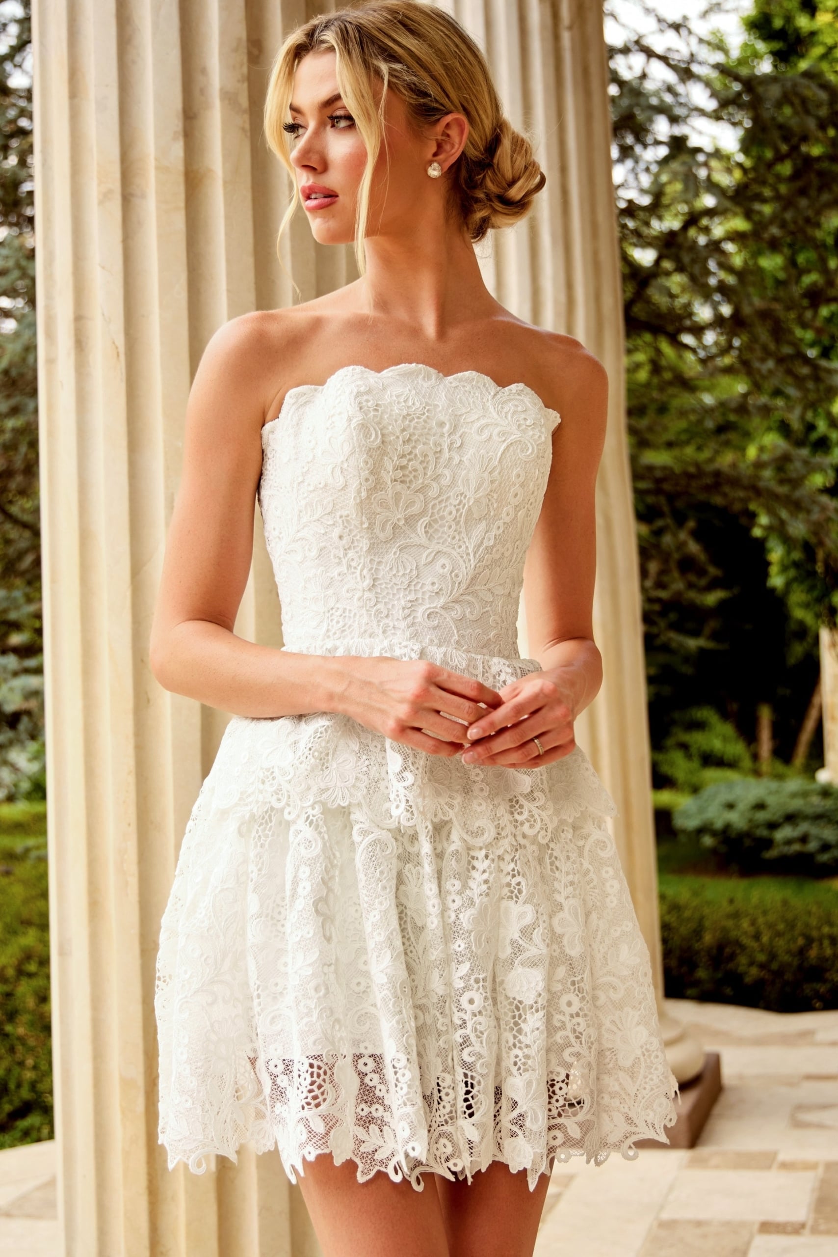 strapless lace fit and flare short wedding dress 47663