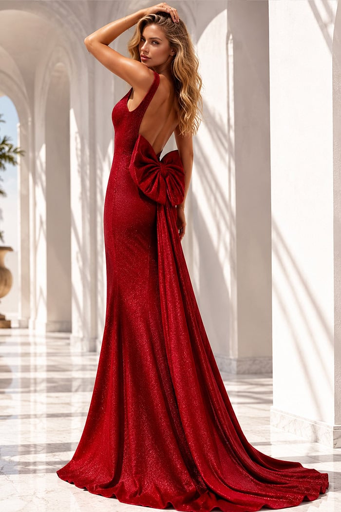 Backless Gown with Oversized Bow Detail 47669
