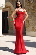red fitted dress with ruched bodice 47669