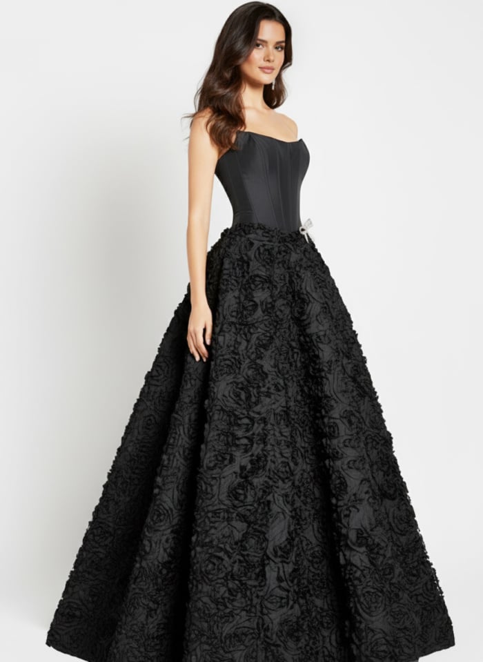 Strapless Ball Gown with 3D Floral Skirt 47695
