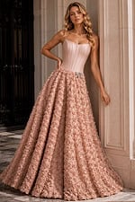 Designer Blush Ball Gown with 3D Roses