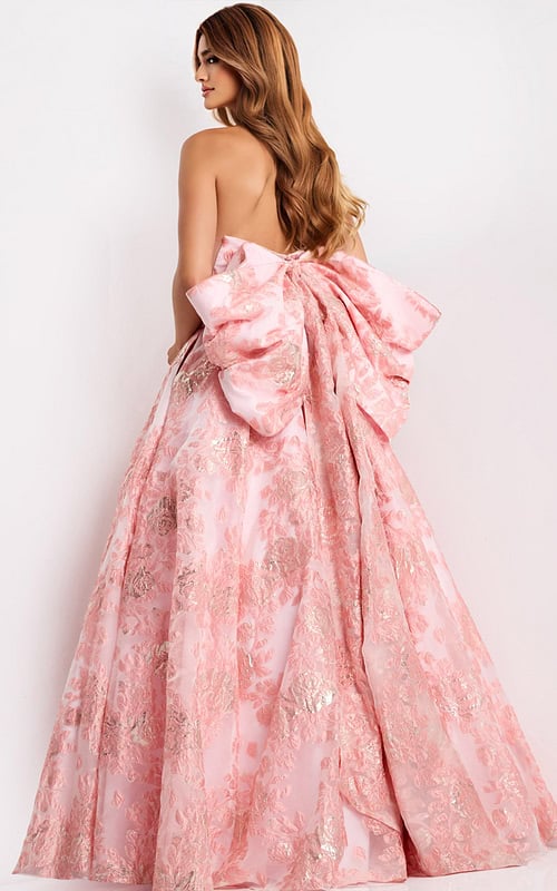 Metallic rose appliqué prom dress