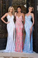 Fringed Sequin V-Neck Gown with High Slit 47710 - Image 8