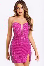 Strapless sweetheart beaded mini dress with side slit 47714