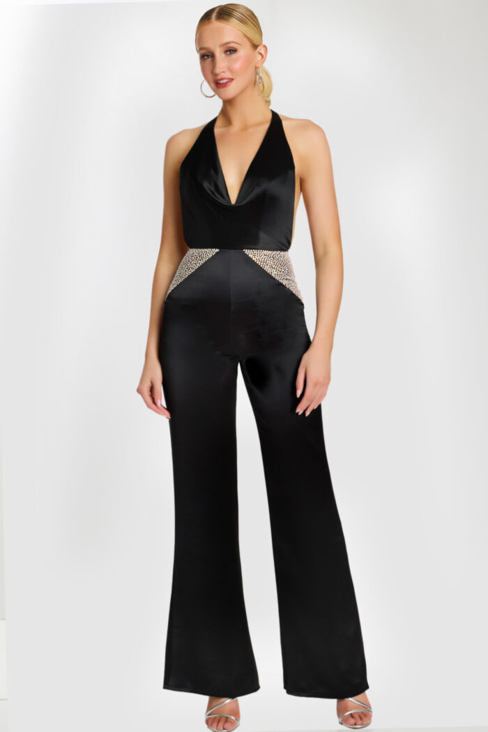 black v neckline embellished jumpsuit 47720