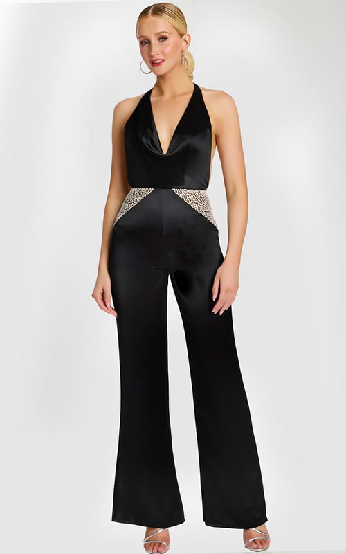 black v neckline embellished jumpsuit 47720
