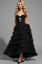 black tiered skirt long dress 47743