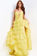 yellow tiered strapless dress 47743