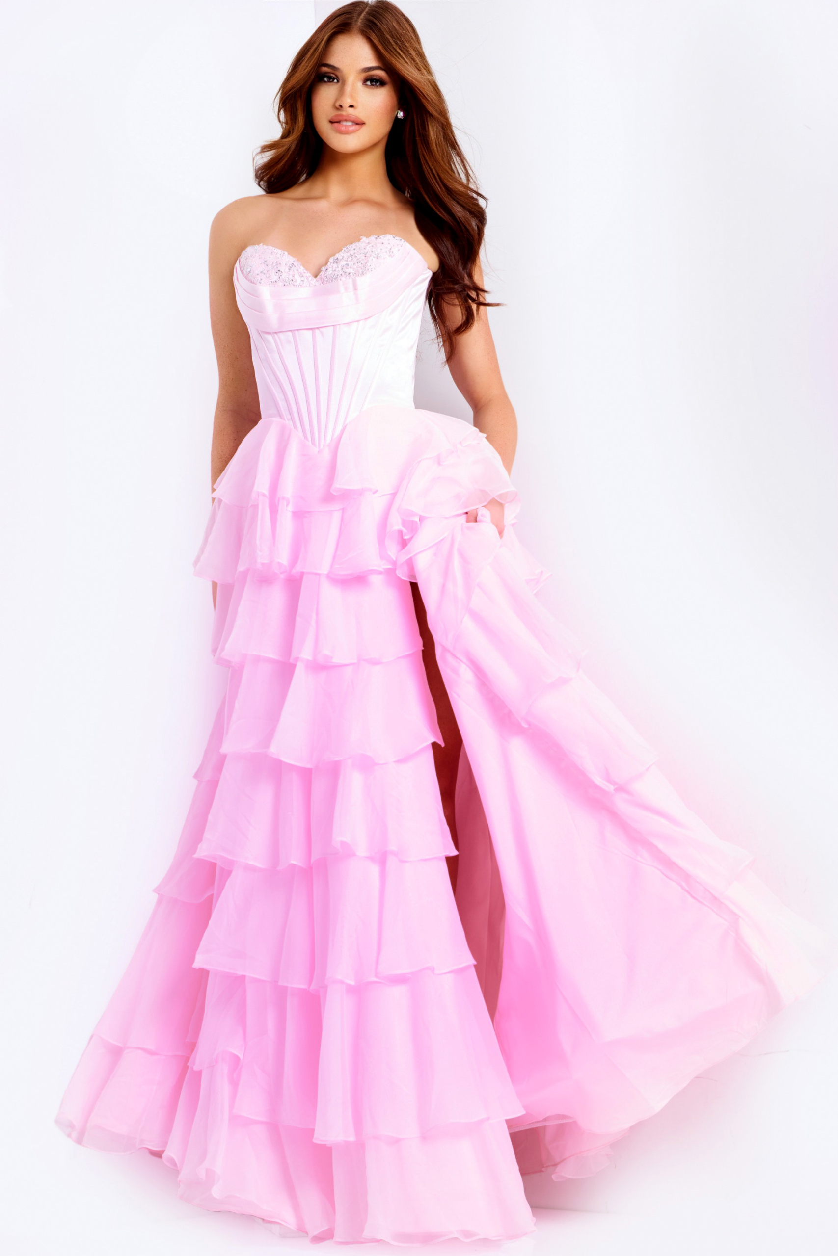 Hot Fix Boned Mini Ball Gown Prom Dress With Ruffle in Pink main image 0
