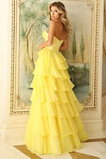 Strapless tiered ruffle gown with fitted corset bodice