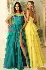 Elegant layered chiffon dress with sweetheart neckline