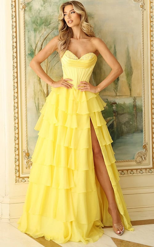 puffy yellow prom dress Vintage / Retro Yellow Prom Dresses 2021 A-Line / Princess V-Neck Puffy Short Sleeve Backless Bow Floor-Length / Long Prom Formal Dresses